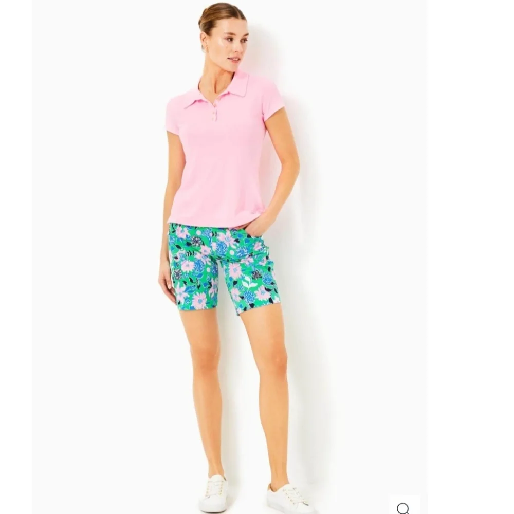 Lilly Pulitzer Luxletic Frida Scallop Polo Conch Shell Pink - L - Picture 2 of 16